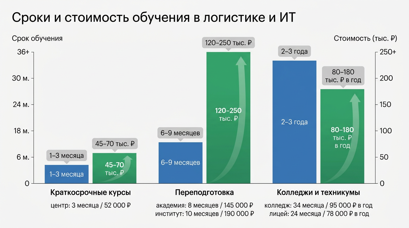 Сроки обучения и стоимость программ в логистике и ИТ